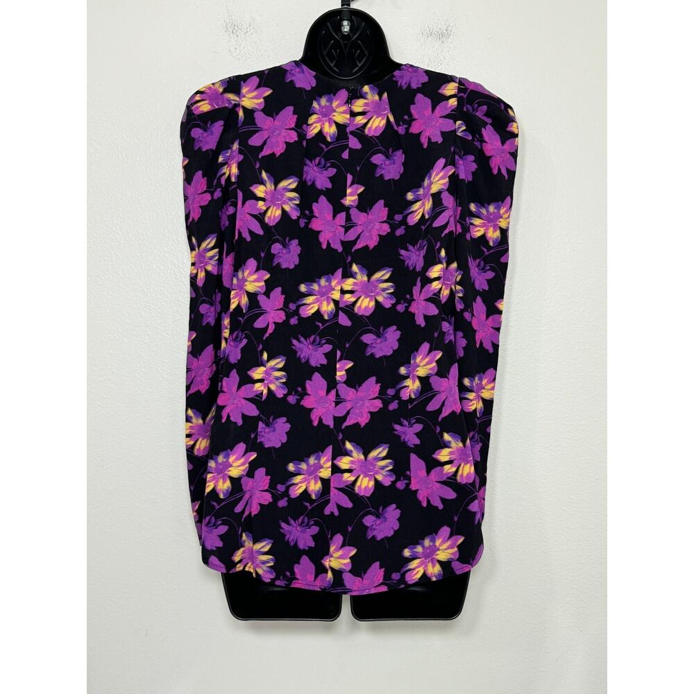 Maje Floral Blouse Womens Large Long Sleeve Top Puff Shoulder Career Feminine - Picture 7 of 15